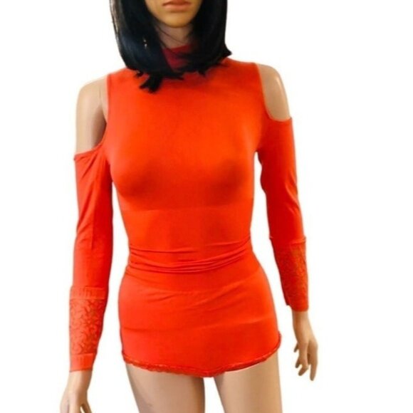 Ritchi Long Sleeve Cold Shoulder Shaping Bodysuit in Vibrant Orange size XL - Picture 1 of 7